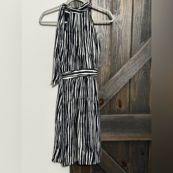 Banana Republic Black White Striped Halter Neck Midi Dress Size 2P - Picture 3 of 3